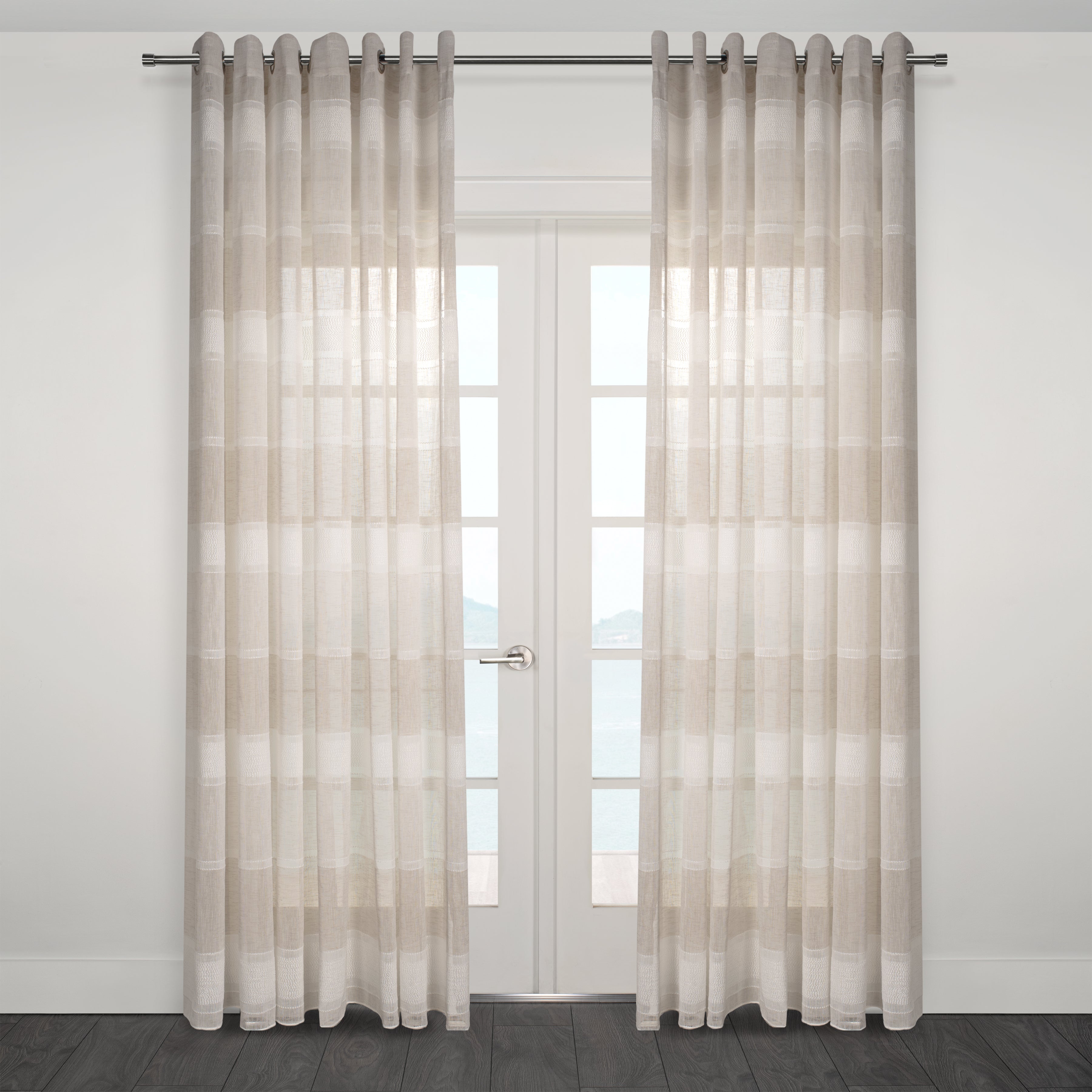 Lancia Striped Jacquard Semi Sheer Grommet Curtain-Curtains-DECOROLALA