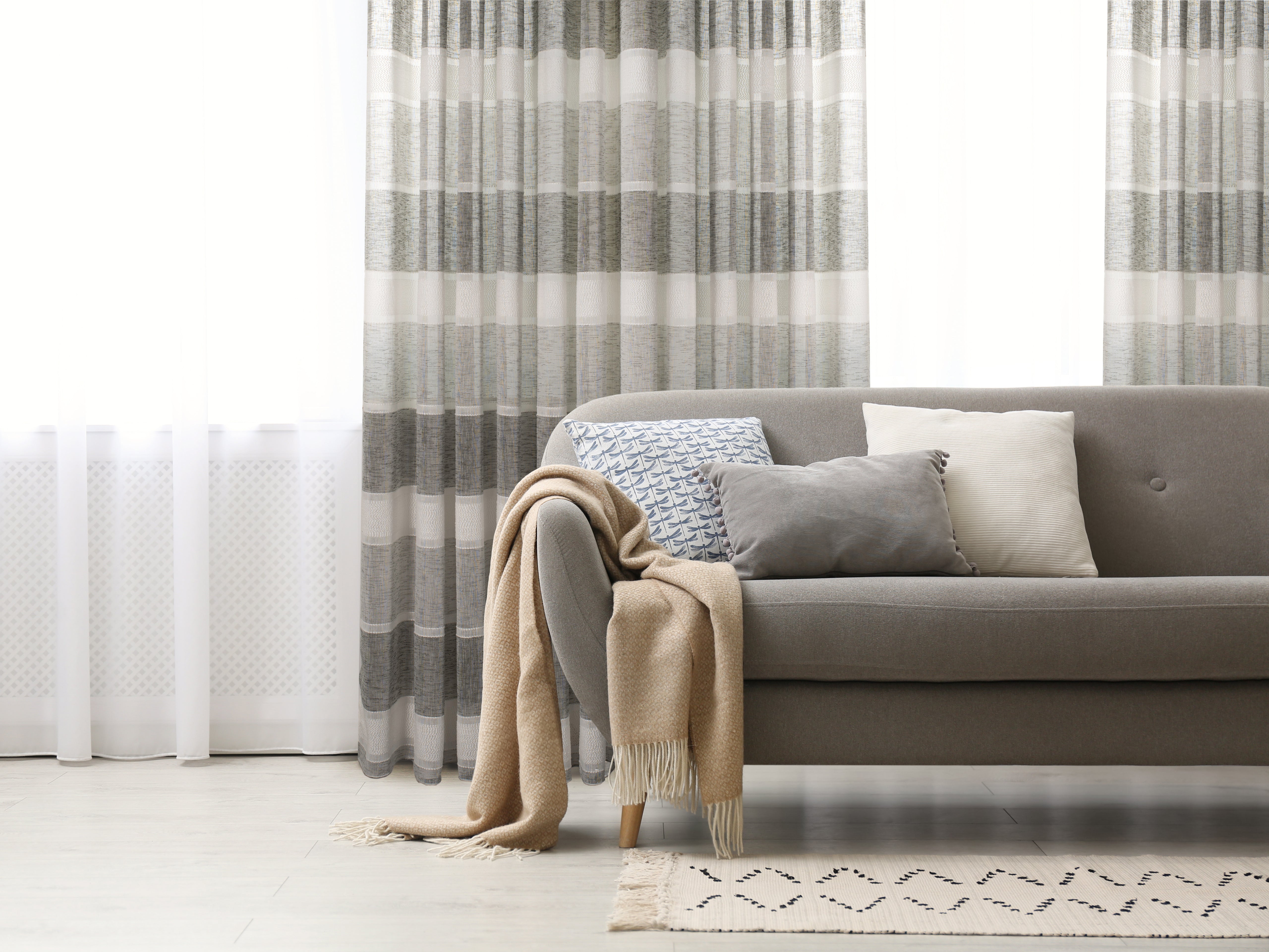 Lancia Striped Jacquard Semi Sheer Grommet Curtain-Curtains-DECOROLALA