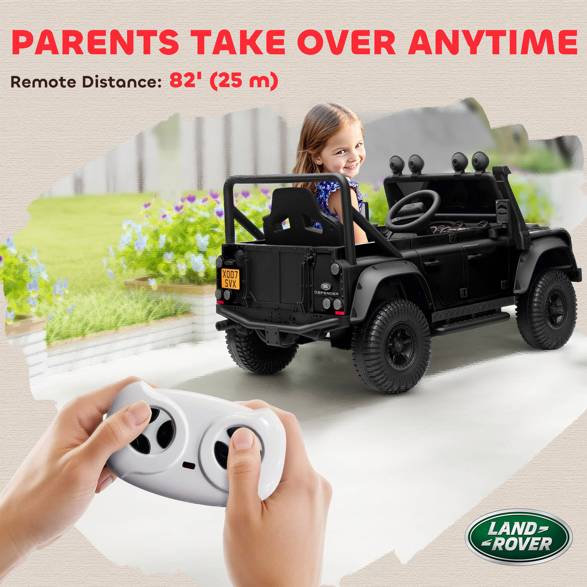 Land Rover Licensed Kids Ride on Truck with Remote Control, Spring Suspension, LED Lights, 3 Speed for Ages 3-5-Toys & Games > Baby & Toddler Toys > Electric Ride-On Toys > Electric Toy Cars-DECOROLALA