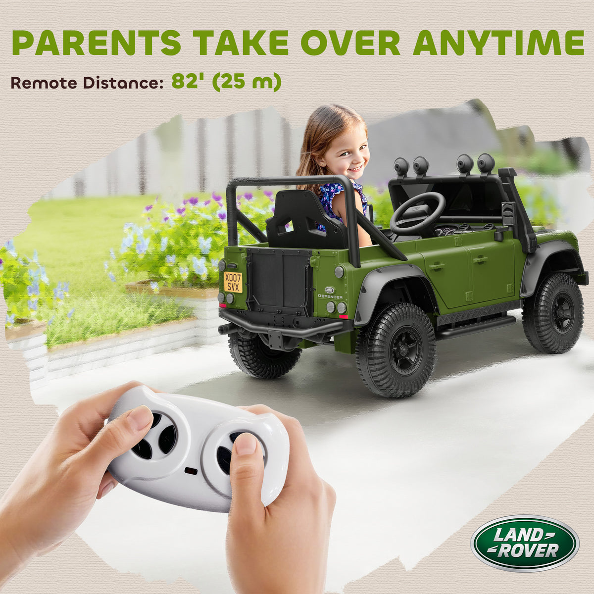 Land Rover Licensed Kids Ride on Truck with Remote Control, Spring Suspension, LED Lights, 3 Speed for Ages 3-5-Toys & Games > Baby & Toddler Toys > Electric Ride-On Toys > Electric Toy Cars-DECOROLALA