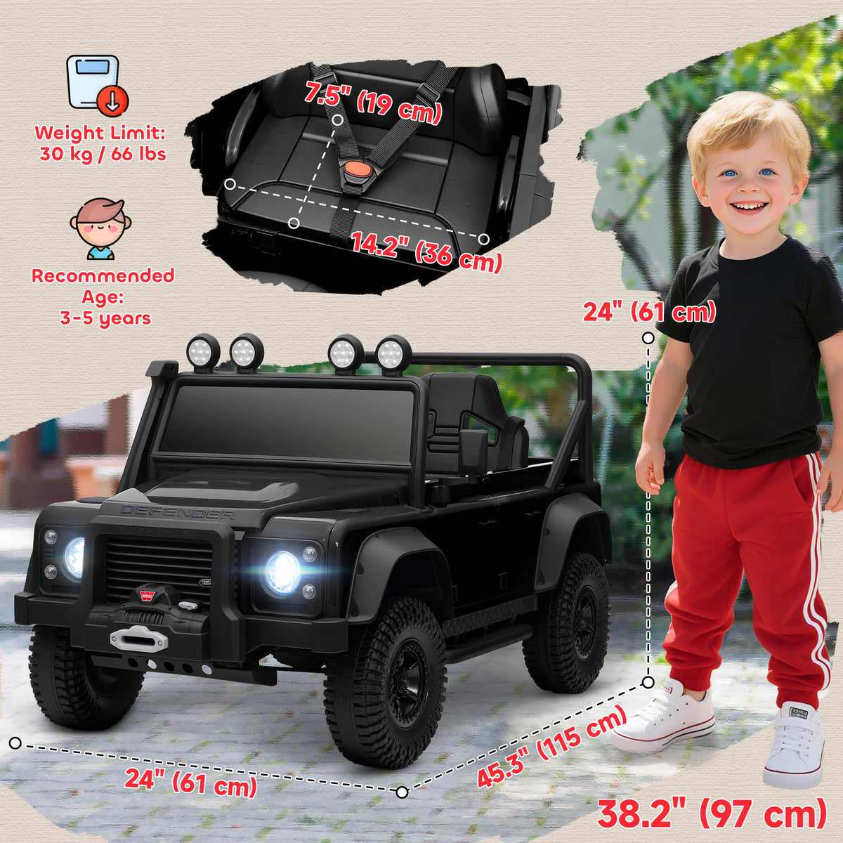 Land Rover Licensed Kids Ride on Truck with Remote Control, Spring Suspension, LED Lights, 3 Speed for Ages 3-5-Toys & Games > Baby & Toddler Toys > Electric Ride-On Toys > Electric Toy Cars-DECOROLALA