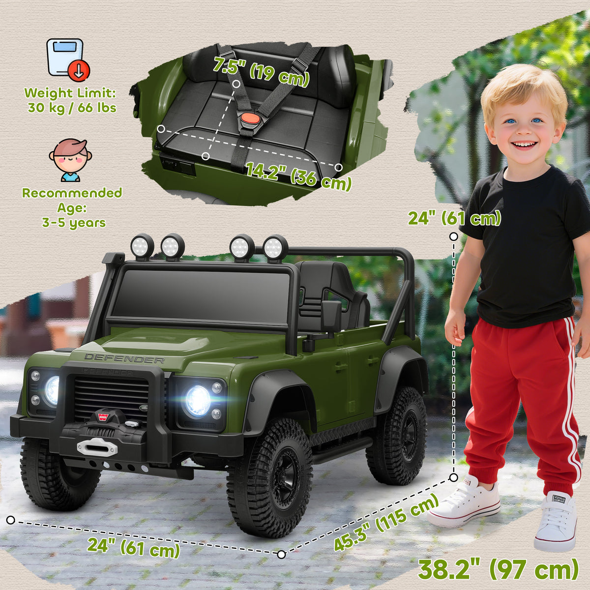 Land Rover Licensed Kids Ride on Truck with Remote Control, Spring Suspension, LED Lights, 3 Speed for Ages 3-5-Toys & Games > Baby & Toddler Toys > Electric Ride-On Toys > Electric Toy Cars-DECOROLALA