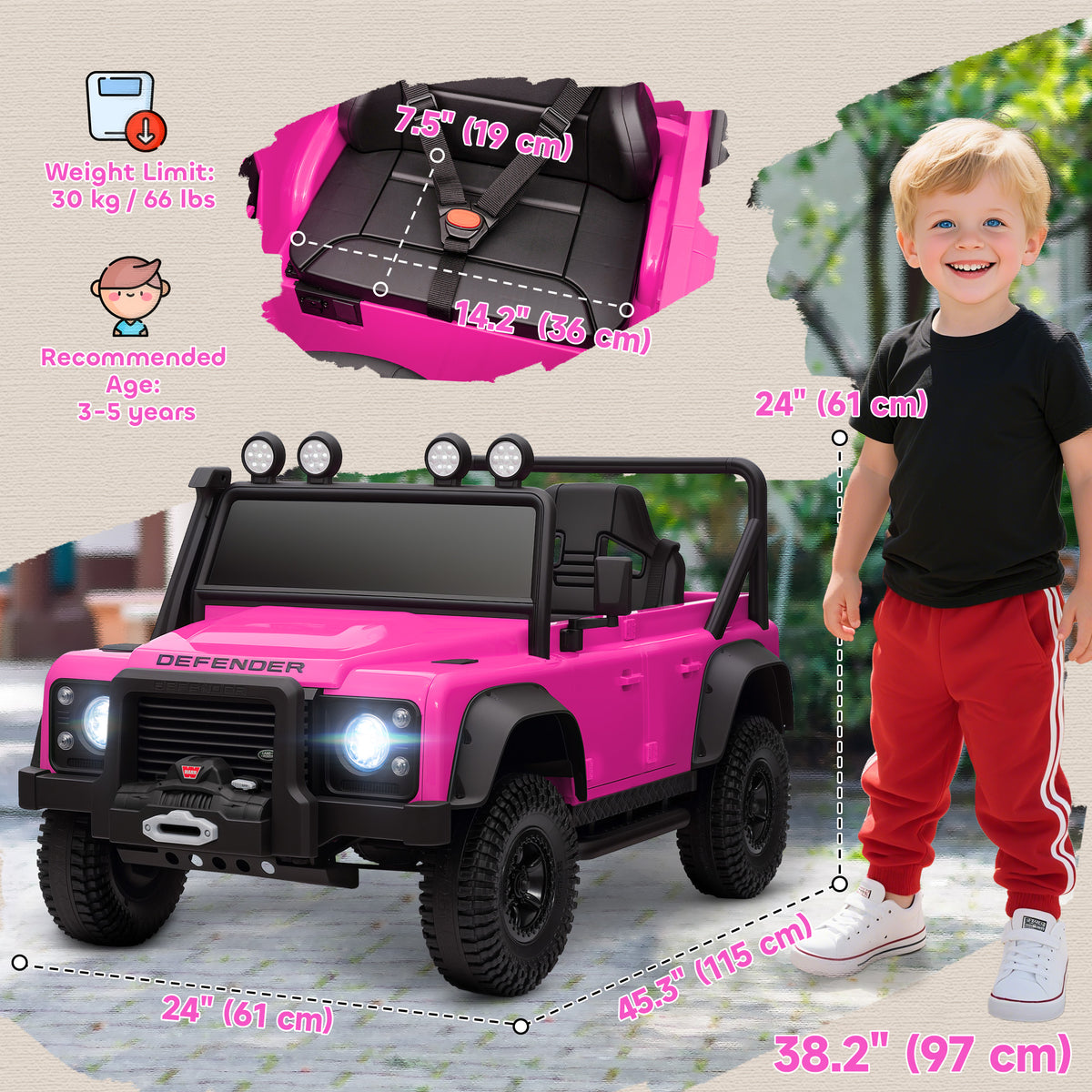 Land Rover Licensed Kids Ride on Truck with Remote Control, Spring Suspension, LED Lights, 3 Speed for Ages 3-5-Toys & Games > Baby & Toddler Toys > Electric Ride-On Toys > Electric Toy Cars-DECOROLALA
