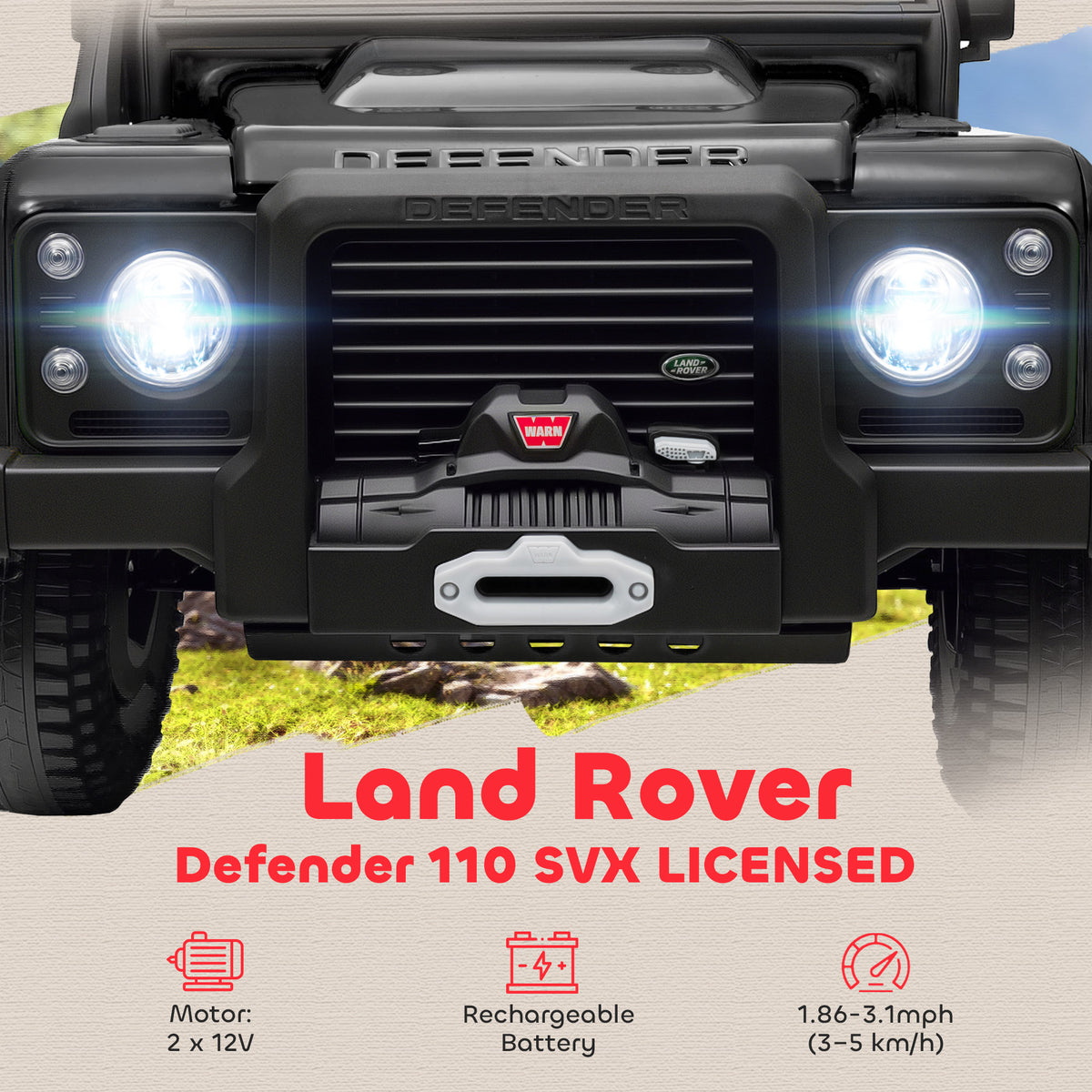 Land Rover Licensed Kids Ride on Truck with Remote Control, Spring Suspension, LED Lights, 3 Speed for Ages 3-5-Toys & Games > Baby & Toddler Toys > Electric Ride-On Toys > Electric Toy Cars-DECOROLALA
