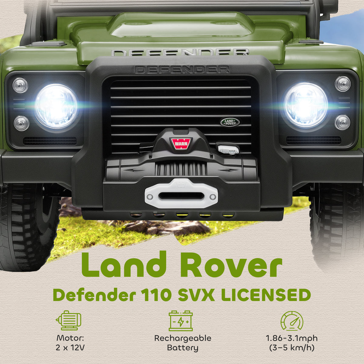 Land Rover Licensed Kids Ride on Truck with Remote Control, Spring Suspension, LED Lights, 3 Speed for Ages 3-5-Toys & Games > Baby & Toddler Toys > Electric Ride-On Toys > Electric Toy Cars-DECOROLALA
