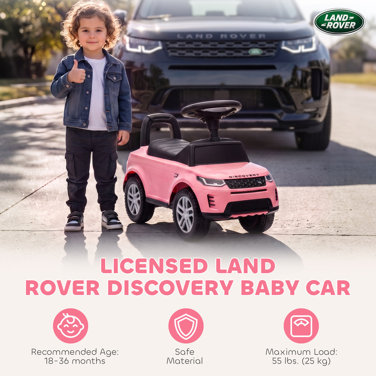 Licensed Land Rover Ride on Push Car with Anti-Tip Device, Under-Seat Storage, Horn, Engine Sounds for 18-36 M-Toys & Games > Baby & Toddler Toys > Riding & Rocking Toys > Push Cars for Toddlers-DECOROLALA