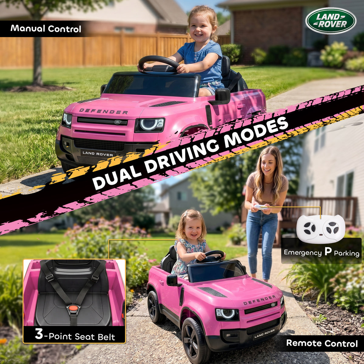 12V Ride on Car Licensed Land Rover with Remote, Suspension, Slow Start, 3 Speeds, Lights, Music, Horn for 3-5-Toys & Games > Baby & Toddler Toys > Electric Ride-On Toys > Electric Toy Cars-DECOROLALA