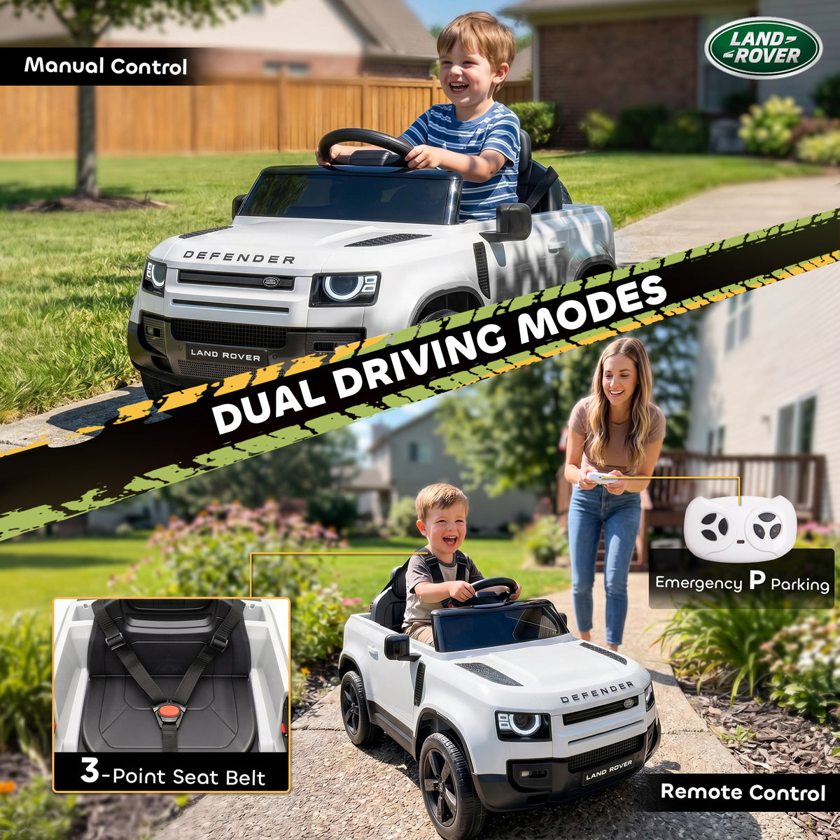12V Ride on Car Licensed Land Rover with Remote, Suspension, Slow Start, 3 Speeds, Lights, Music, Horn for 3-5-Toys & Games > Baby & Toddler Toys > Electric Ride-On Toys > Electric Toy Cars-DECOROLALA