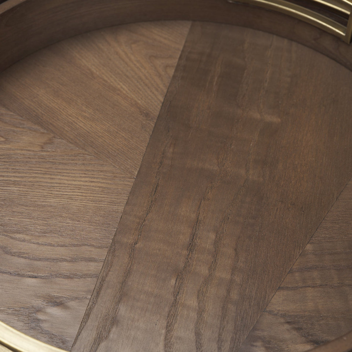 Langford Round Dark Brown Walnut Wood w/ Brass Handles Decorative Tray Set-Trays-DECOROLALA