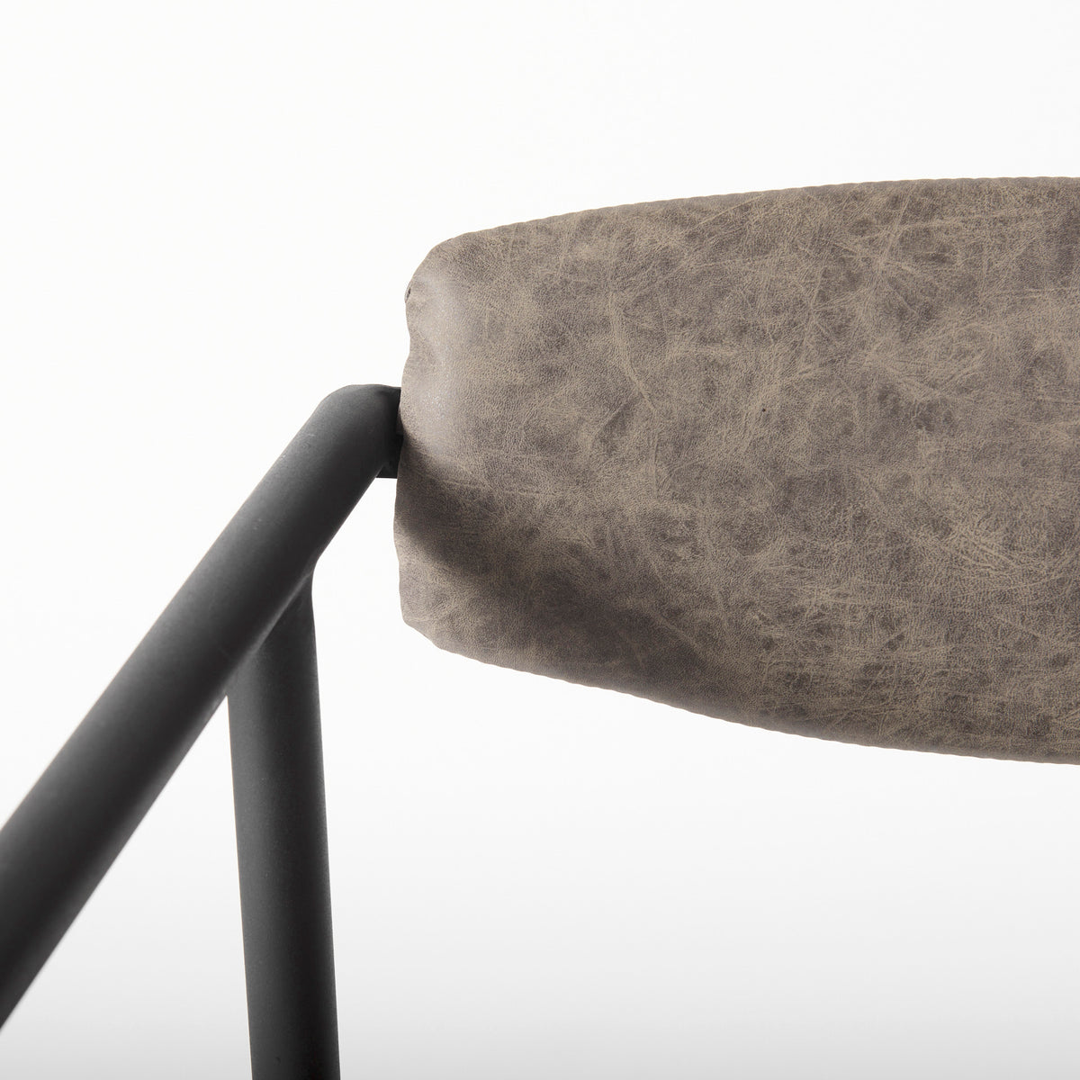 Langston Open Back Dining Arm Chair | Brown Faux Leather w/ Black Iron-Dining Chairs-DECOROLALA