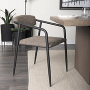 Langston Open Back Dining Arm Chair | Brown Faux Leather w/ Black Iron-Dining Chairs-DECOROLALA