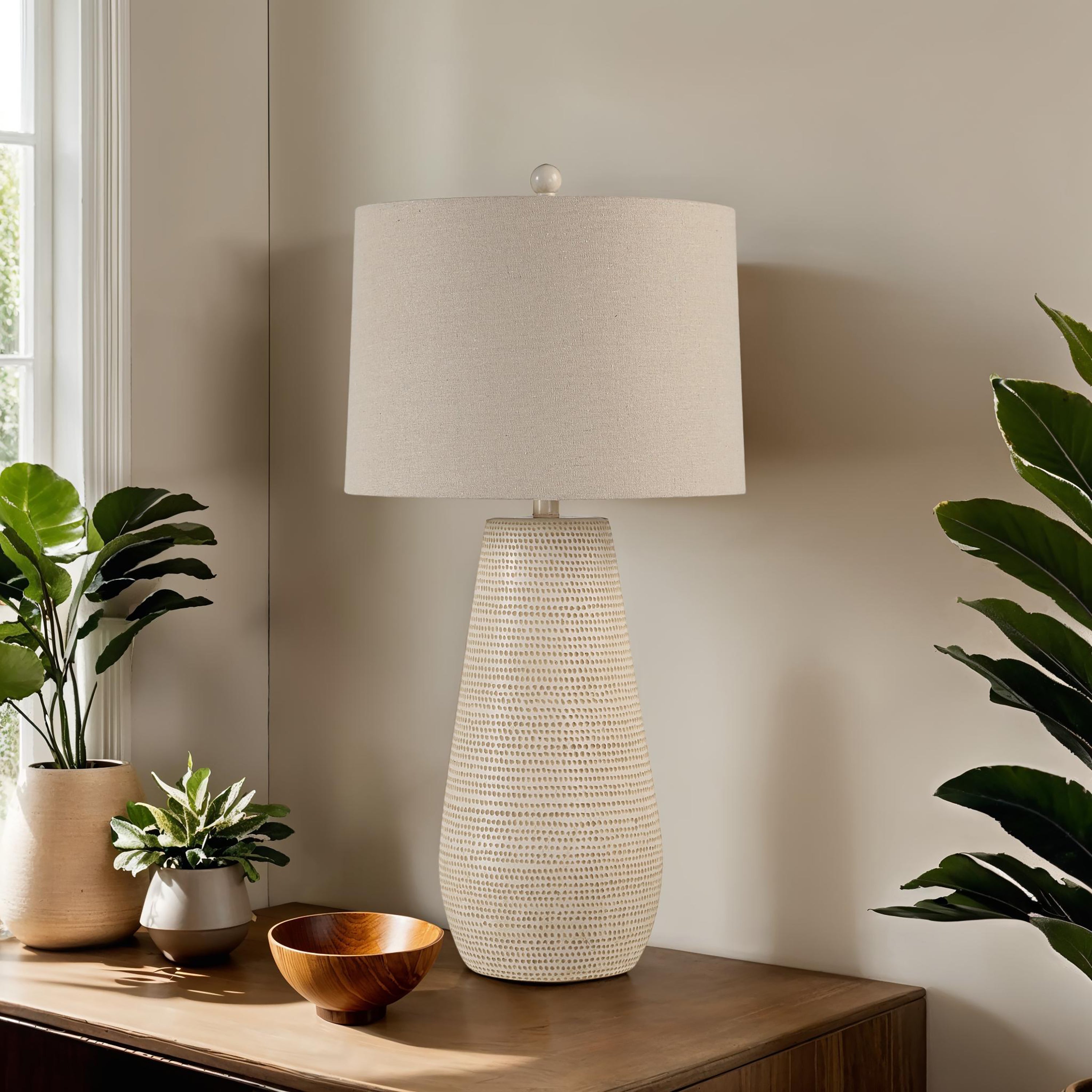 Lanikai 31.5" Table Lamp with Linen Shade, Cream-Table Lamp-DECOROLALA
