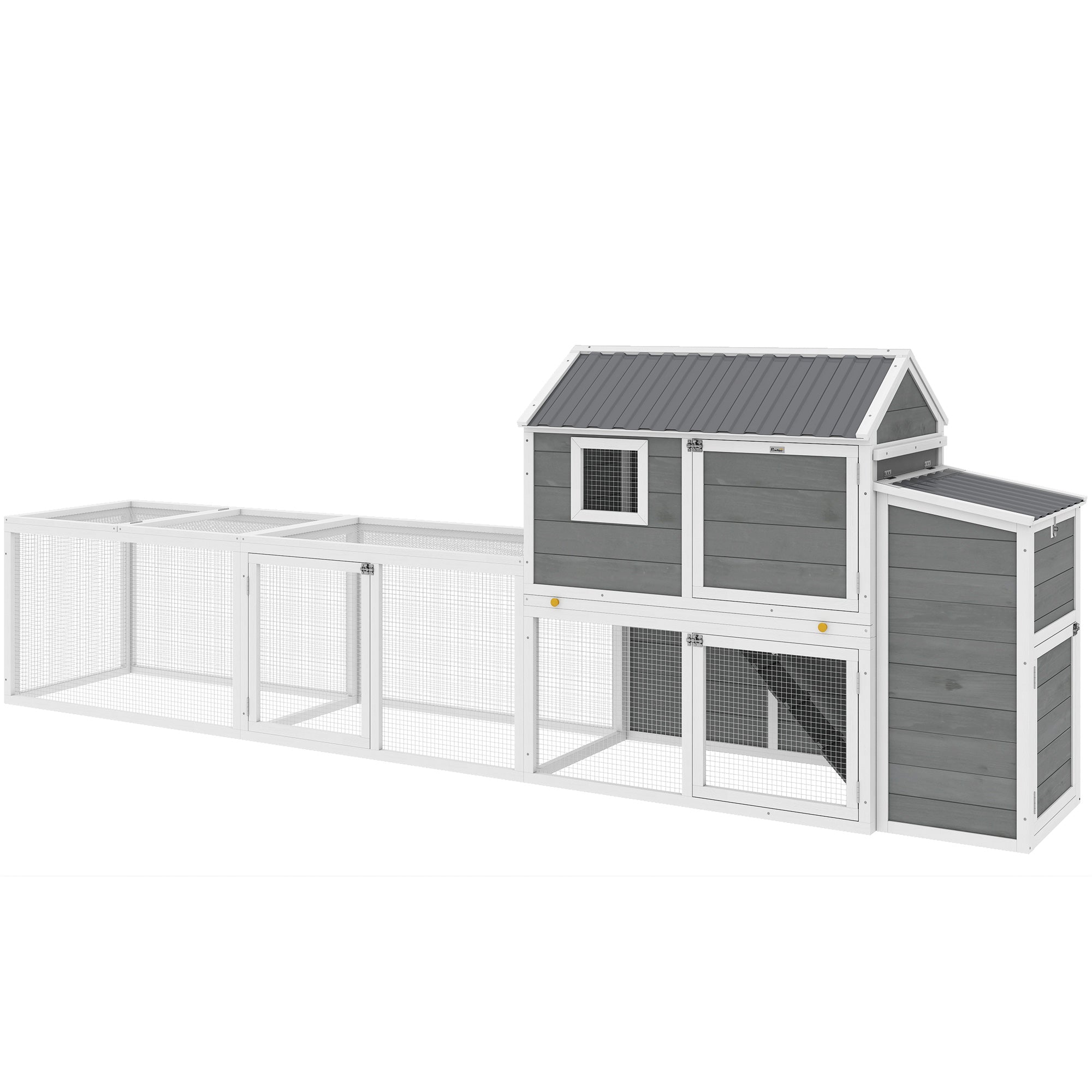 Large 134" Wooden Chicken Coop with Run and Nesting Box - Grey-Small Animals-DECOROLALA
