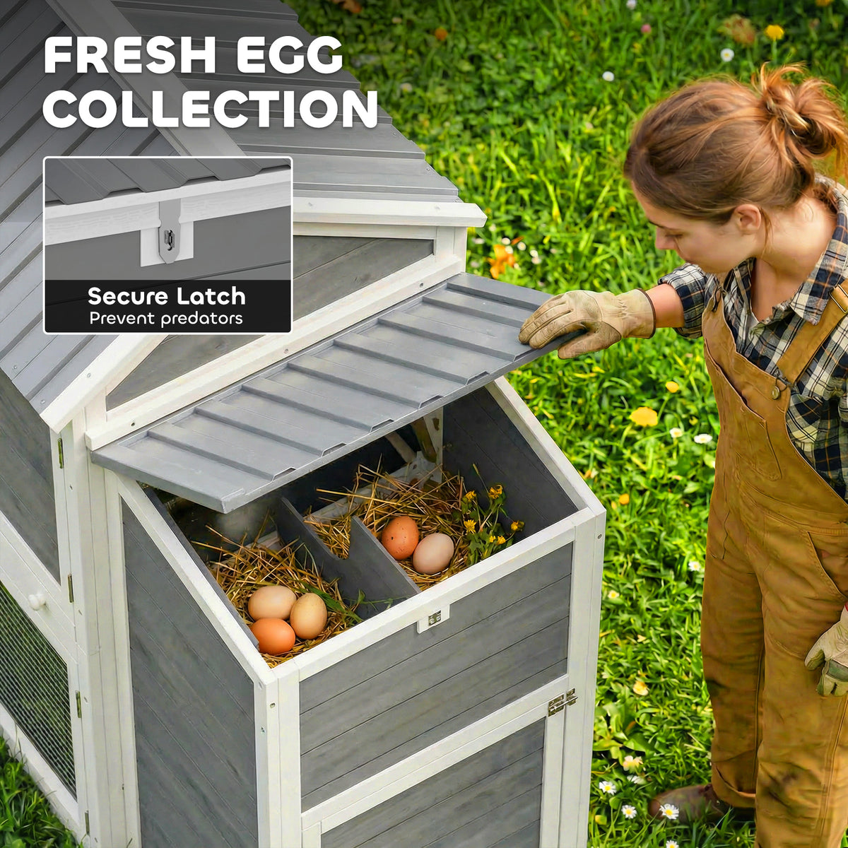 Large 134" Wooden Chicken Coop with Run and Nesting Box - Grey-Small Animals-DECOROLALA