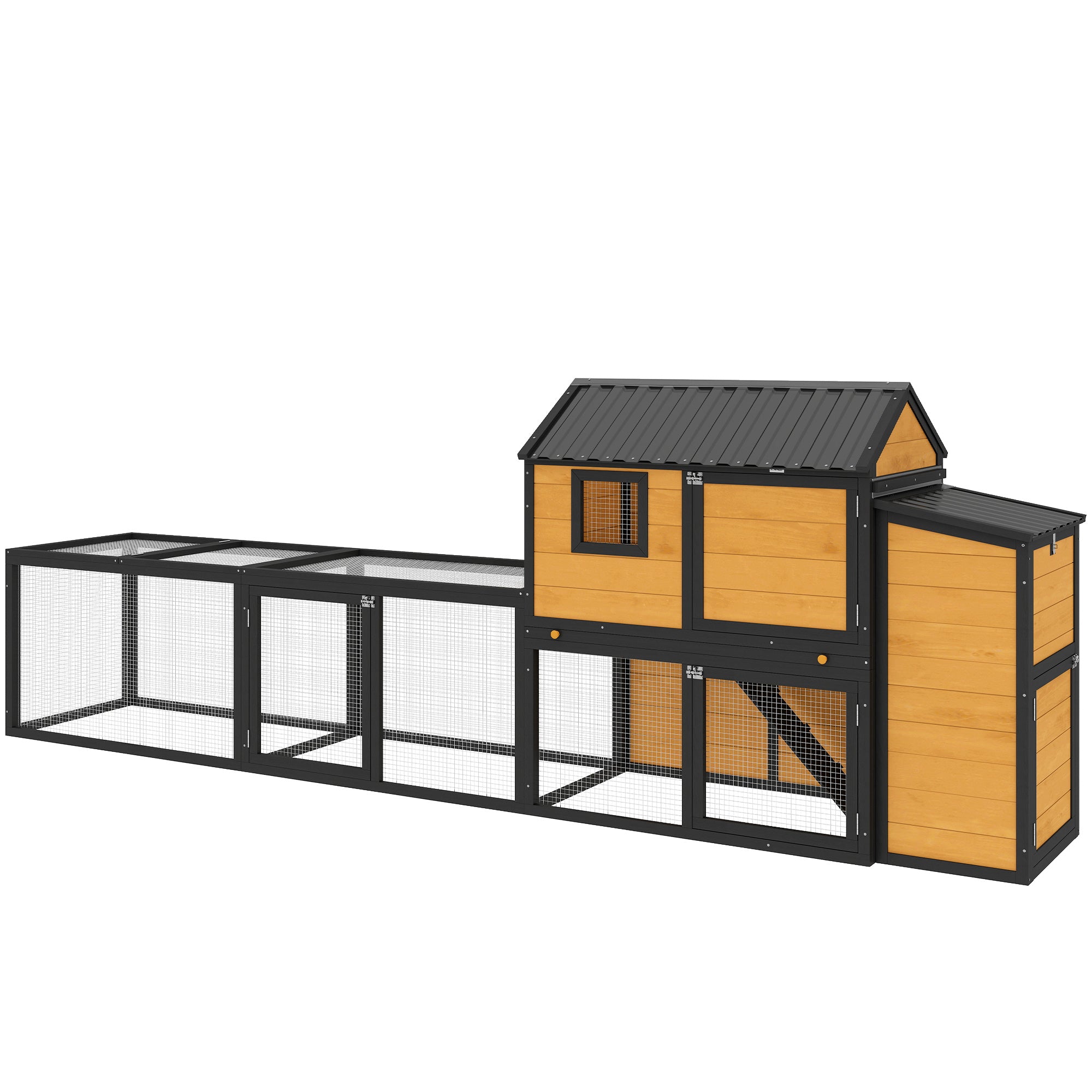 Large 134" Wooden Chicken Coop with Run and Nesting Box - Yellow-Small Animals-DECOROLALA