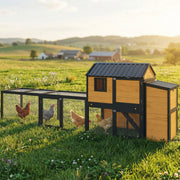 Large 134" Wooden Chicken Coop with Run and Nesting Box - Yellow-Small Animals-DECOROLALA