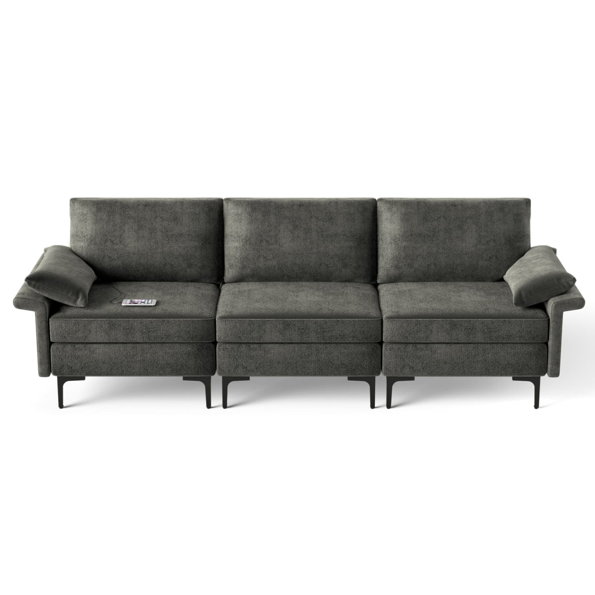 Large 3-Seat Modular Sectional Sofa - Silver 100" Linen-Sofas & Loveseats-DECOROLALA