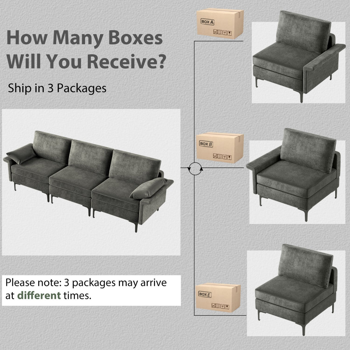 Large 3-Seat Modular Sectional Sofa - Silver 100" Linen-Sofas & Loveseats-DECOROLALA