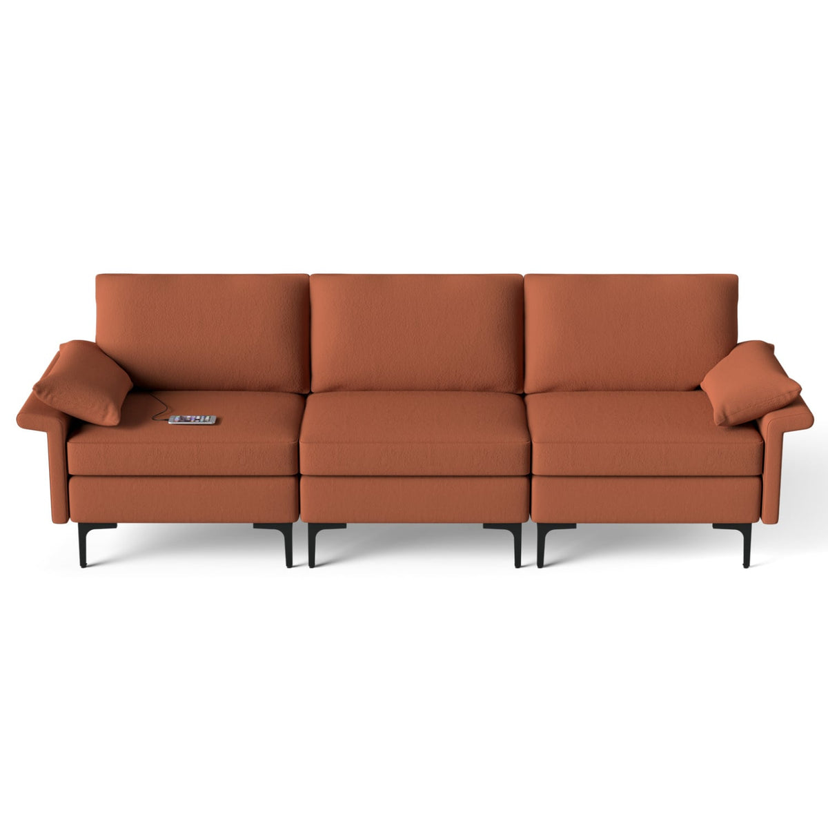 Large 3-Seat Sectional Sofa - Rust Red Lint Fabric 100"-Sofas & Loveseats-DECOROLALA