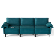 Large 3-Seat Sofa Sectional with Metal Legs and 2 USB Ports for 3-4 people-Turquoise-Sofas & Loveseats-DECOROLALA