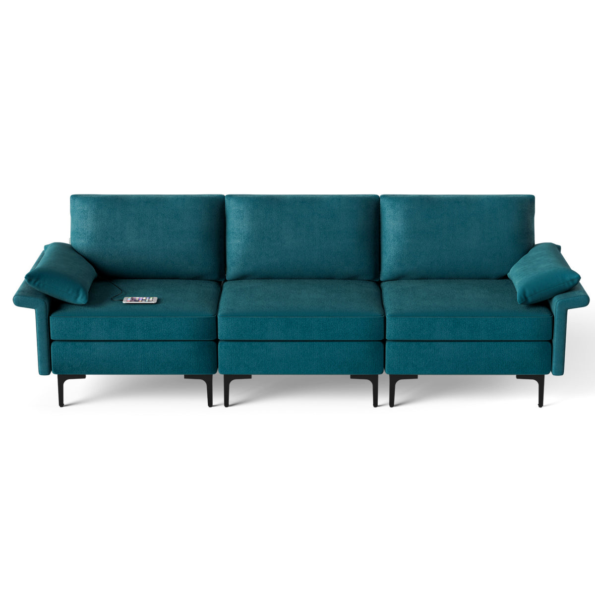 Large 3-Seat Sofa Sectional with Metal Legs and 2 USB Ports for 3-4 people-Turquoise-Sofas & Loveseats-DECOROLALA