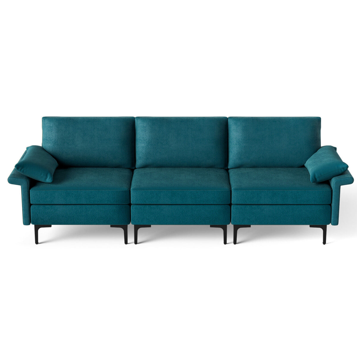 Large 3-Seat Sofa Sectional with Metal Legs for 3-4 people-Peacock Blue-Sofas & Loveseats-DECOROLALA