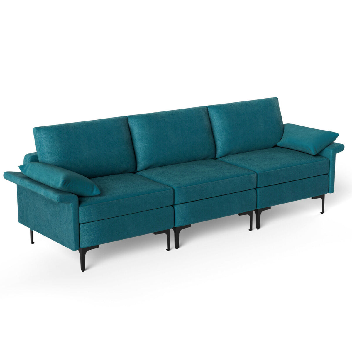 Large 3-Seat Sofa Sectional with Metal Legs for 3-4 people-Peacock Blue-Sofas & Loveseats-DECOROLALA