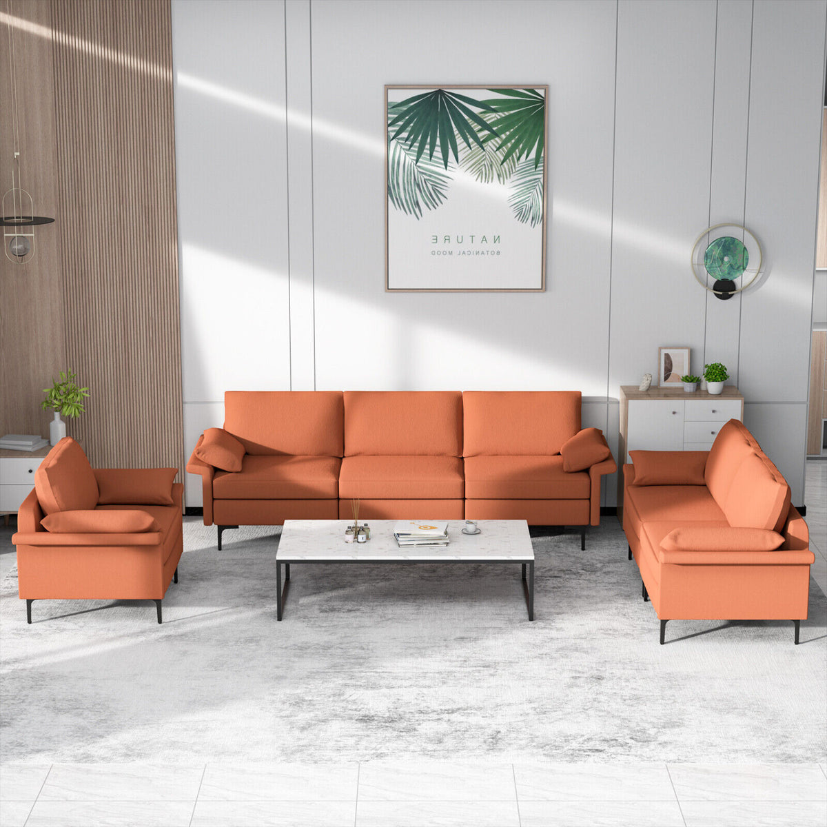 Large 3-Seat Sofa Sectional with Metal Legs for 3-4 people-Rust Red-Sofas & Loveseats-DECOROLALA