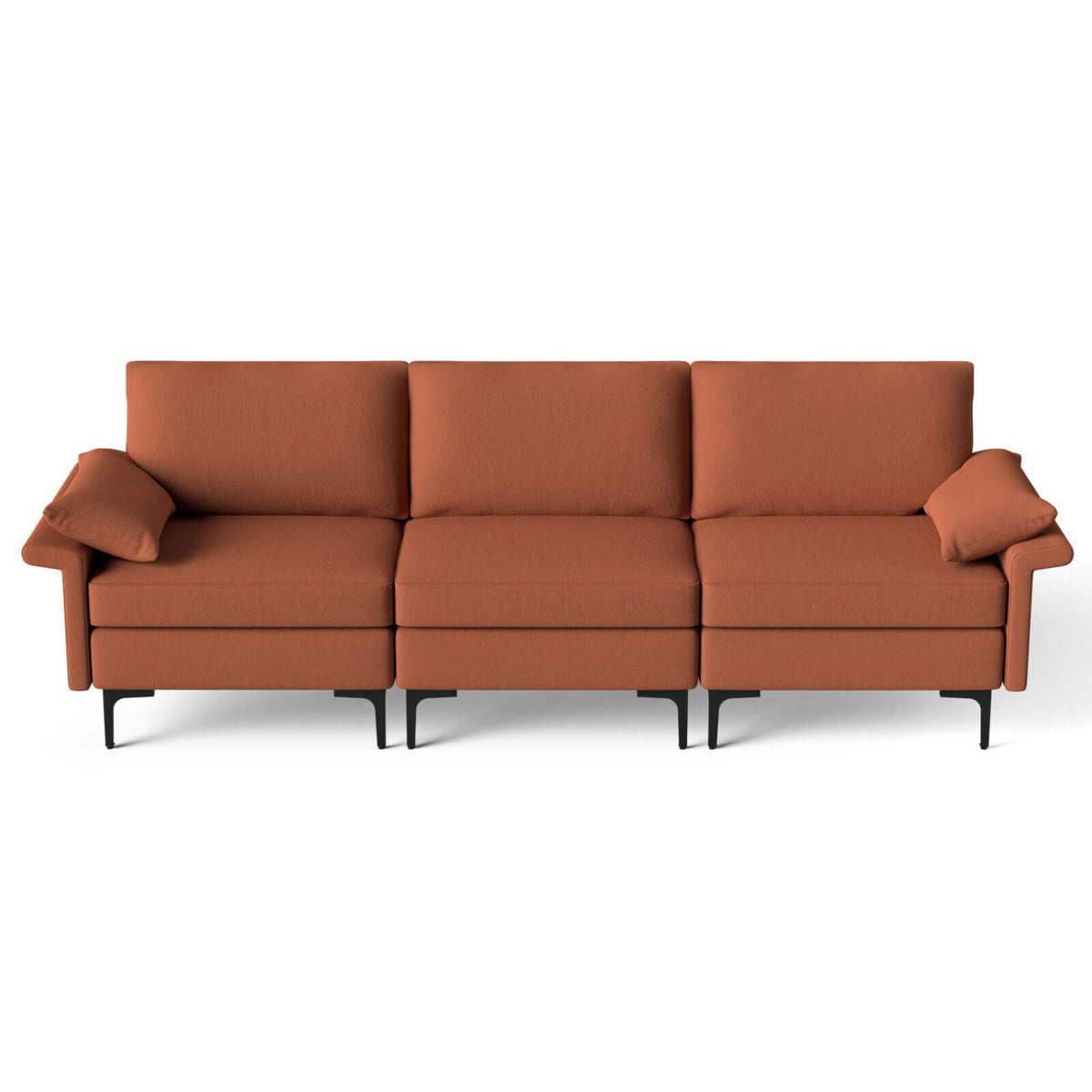 Large 3-Seat Sofa Sectional with Metal Legs for 3-4 people-Rust Red-Sofas & Loveseats-DECOROLALA