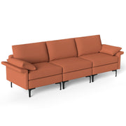 Large 3-Seat Sofa Sectional with Metal Legs for 3-4 people-Rust Red-Sofas & Loveseats-DECOROLALA