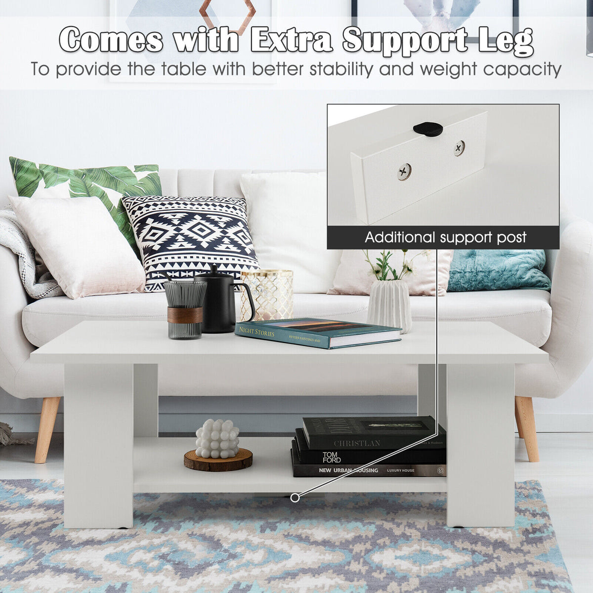 Large 36 Inch 2-tier Wooden Modern Coffee Table with Storage Shelf-Coffee Tables-DECOROLALA