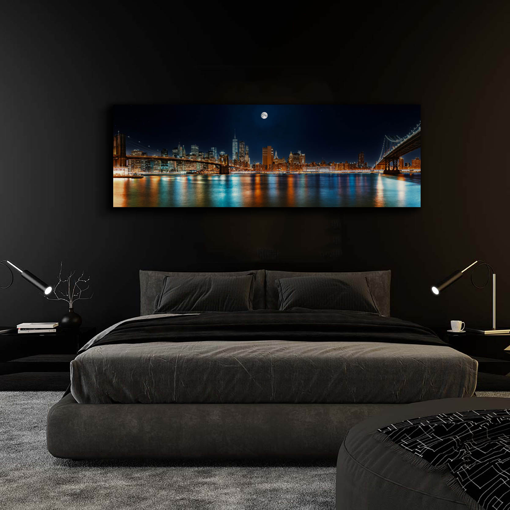 Large Canvas Wall Art NYC Moon Skyline 72x24-Wall Art-DECOROLALA