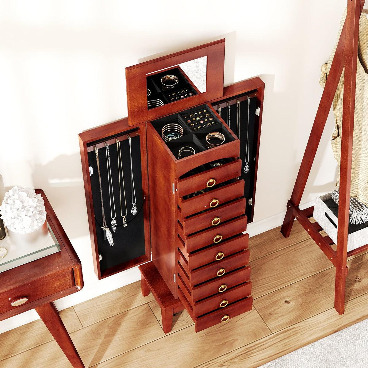 Large Capacity Jewelry Storage Cabinet with 9 Drawers-Jewelry Armoires-DECOROLALA