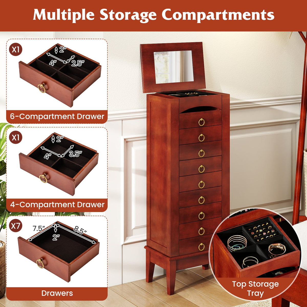 Large Capacity Jewelry Storage Cabinet with 9 Drawers-Jewelry Armoires-DECOROLALA