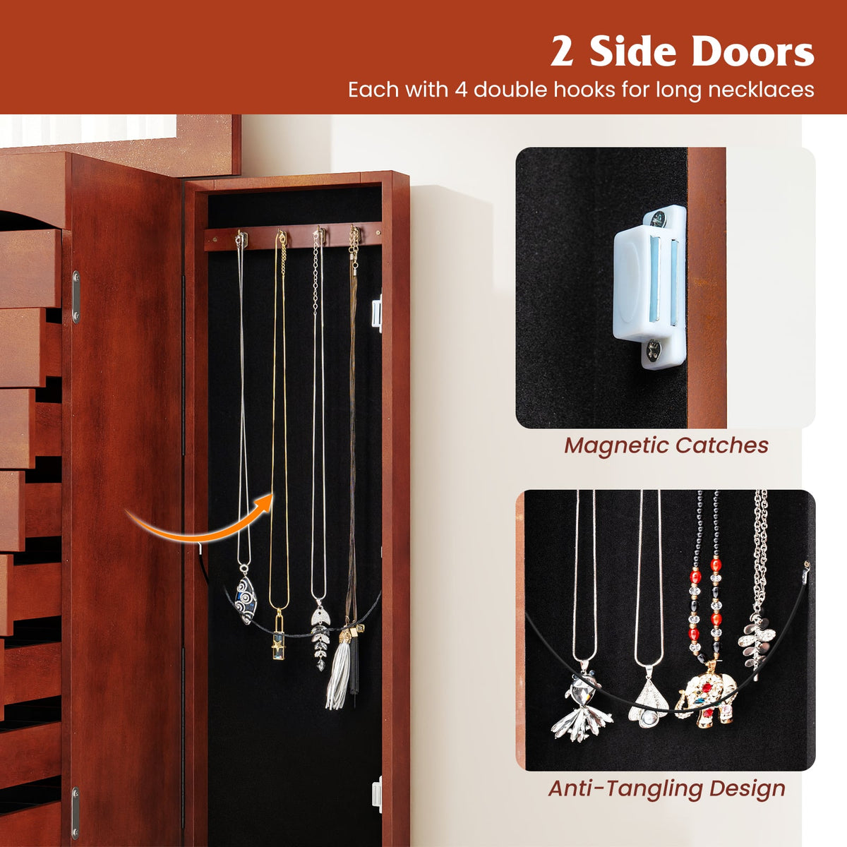 Large Capacity Jewelry Storage Cabinet with 9 Drawers-Jewelry Armoires-DECOROLALA
