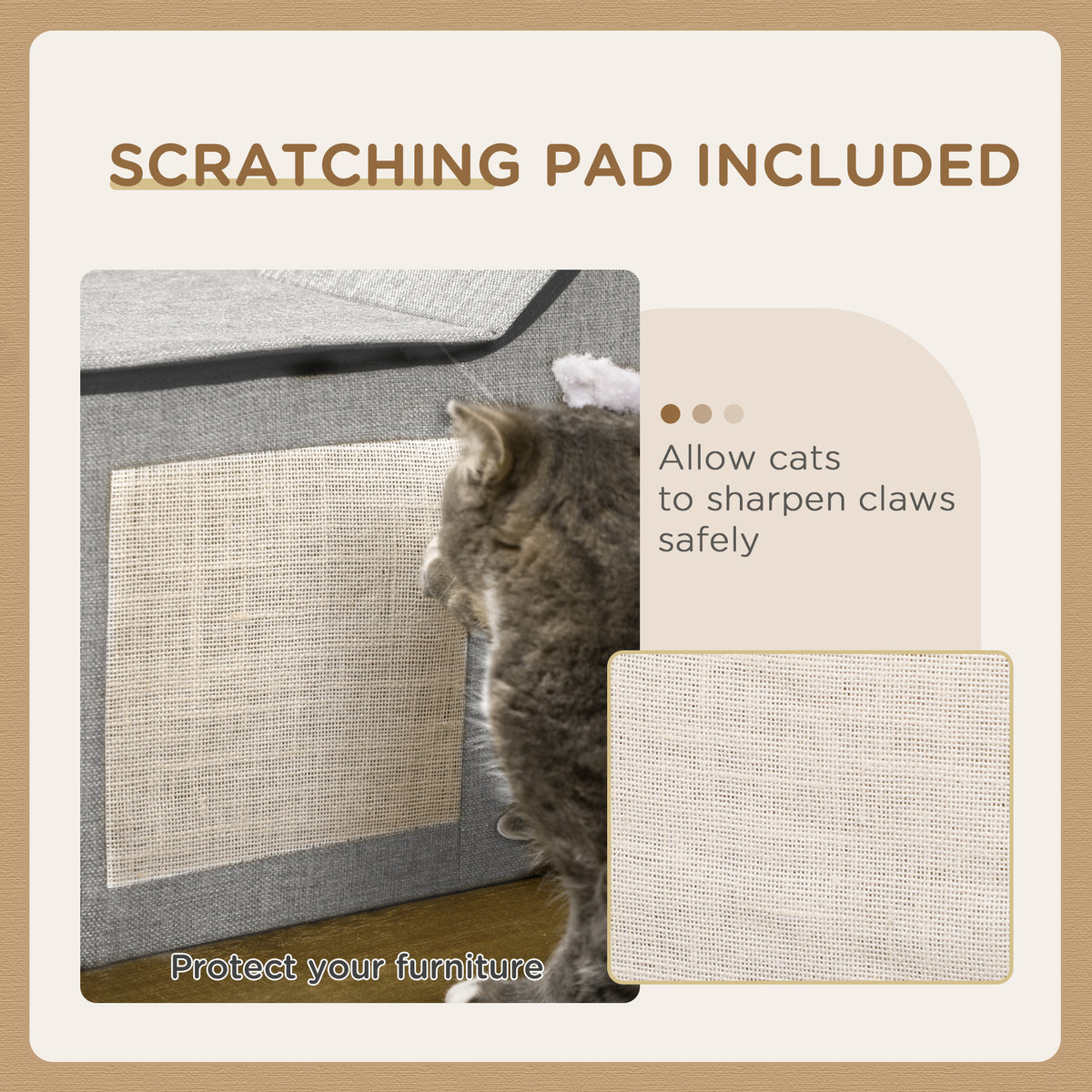 Large Cat House Hideaway with Scratching Pad and Cushion - Grey-Cats-DECOROLALA
