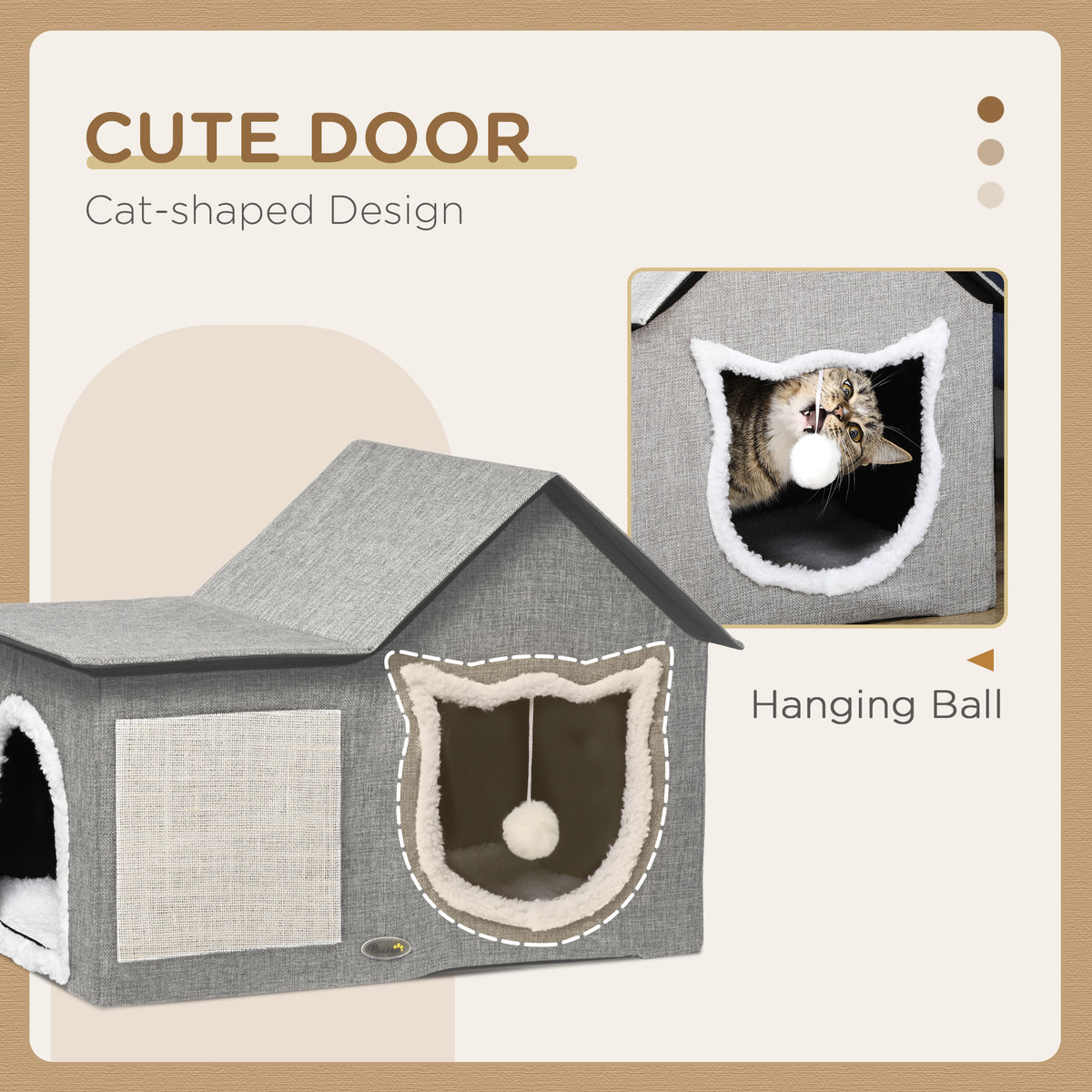 Large Cat House Hideaway with Scratching Pad and Cushion - Grey-Cats-DECOROLALA