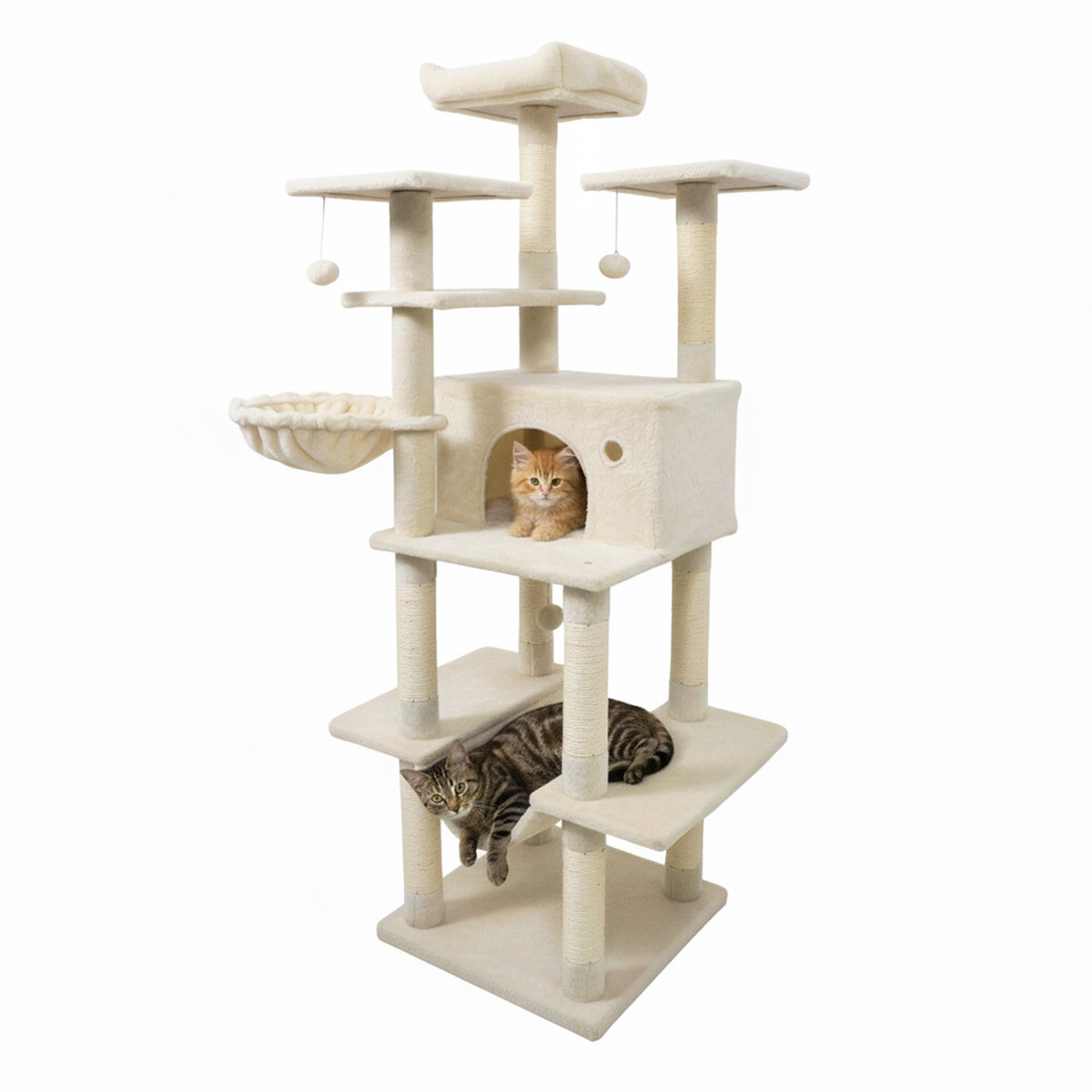 Large Cat Tree for Indoor Cats 63" Tall Cat Tower-Beige-Cat Trees & Scratchers-DECOROLALA