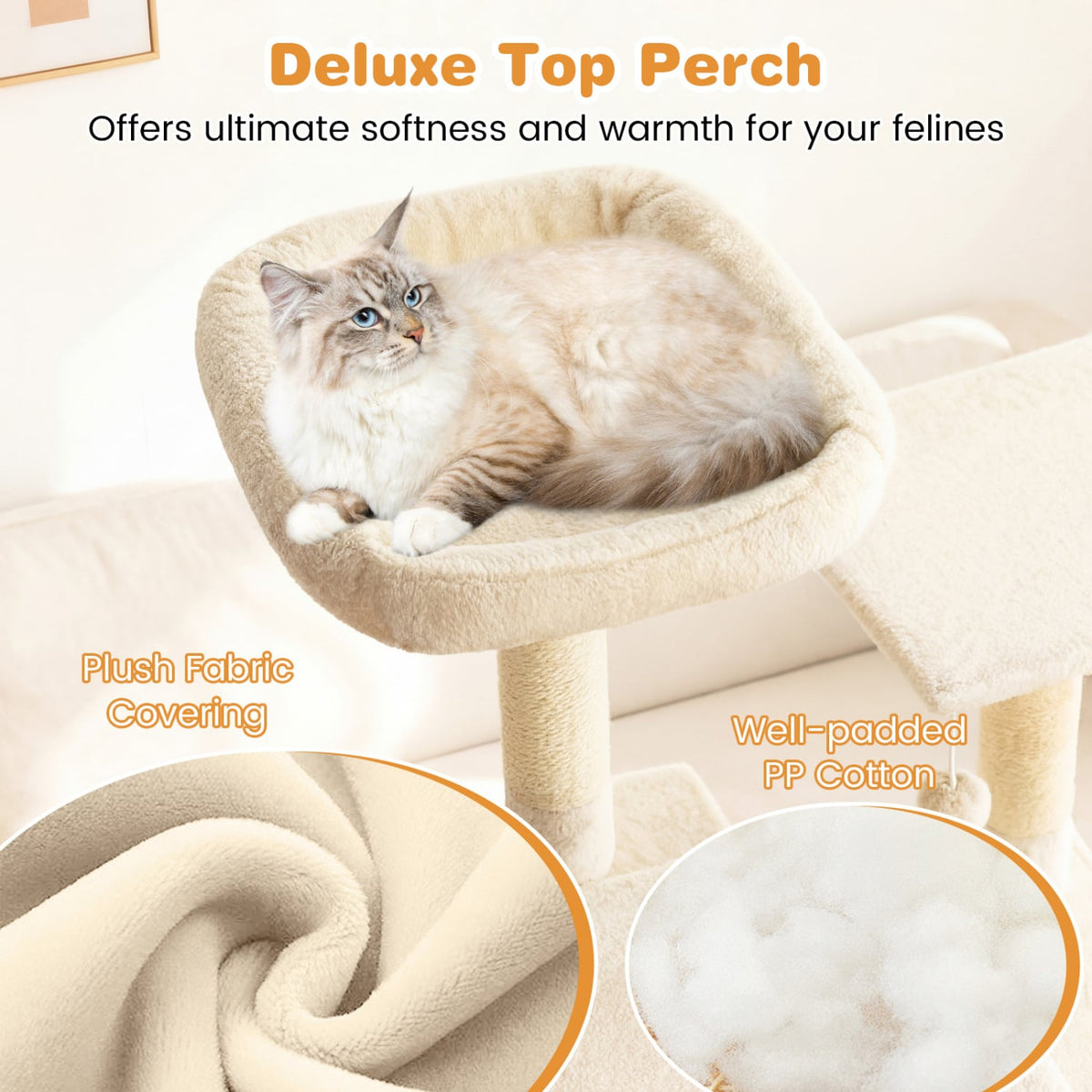 Large Cat Tree for Indoor Cats 63" Tall Cat Tower-Beige-Cat Trees & Scratchers-DECOROLALA