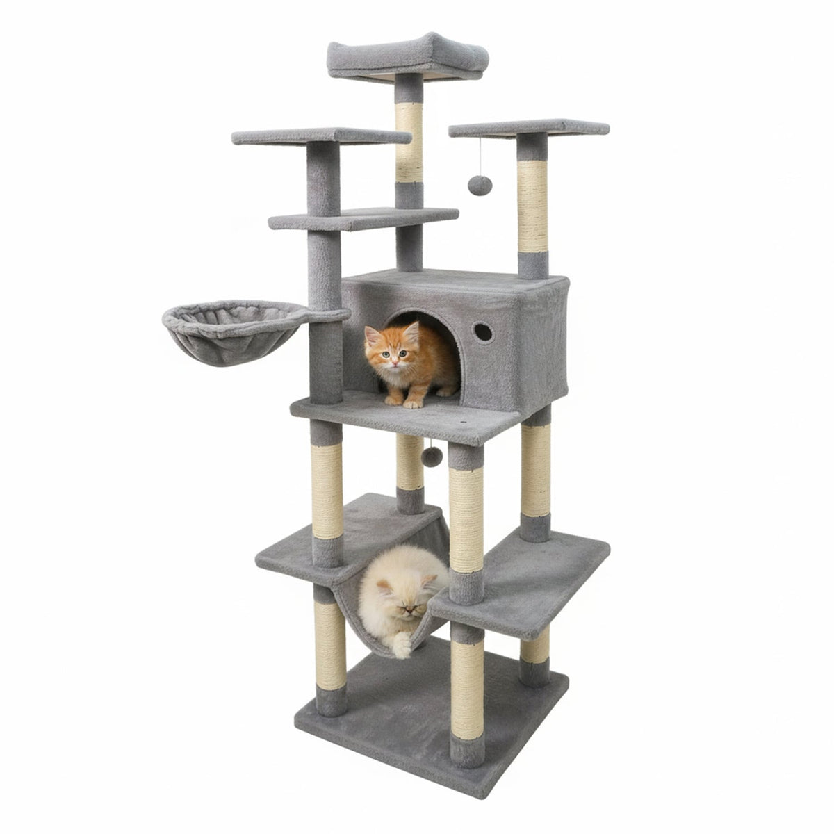 Large Cat Tree for Indoor Cats 63" Tall Cat Tower-Lght Gray-Cat Trees & Scratchers-DECOROLALA