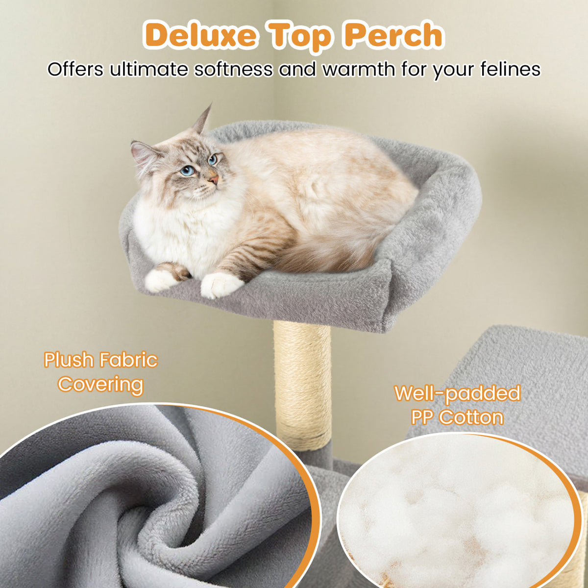Large Cat Tree for Indoor Cats 63" Tall Cat Tower-Lght Gray-Cat Trees & Scratchers-DECOROLALA