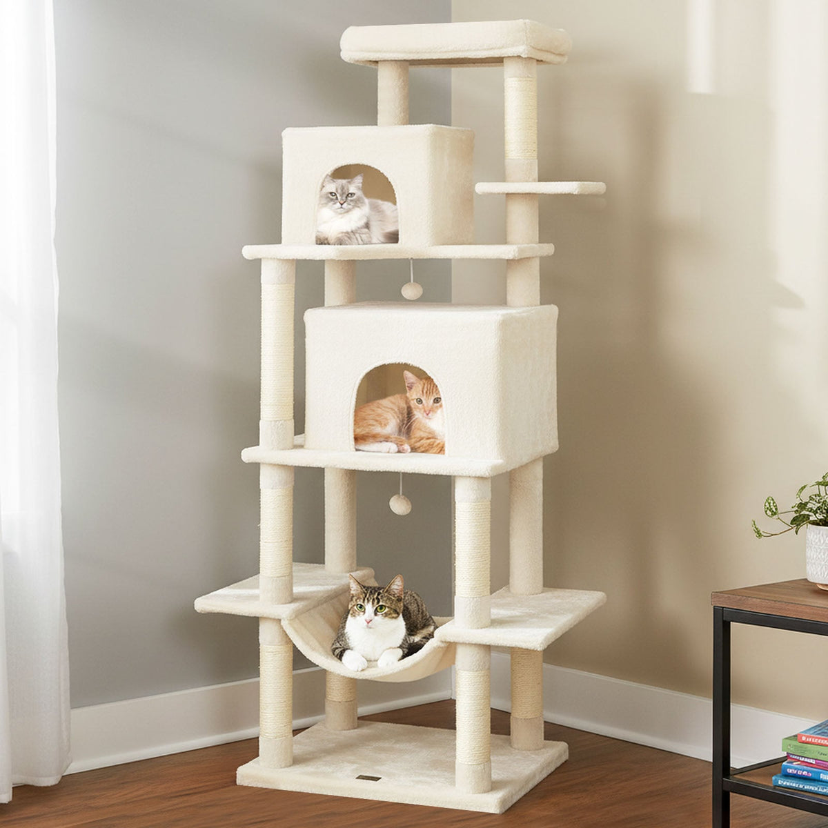 Large Cat Tree for Indoor Cats 70" Tall Cat Tower-Beige-Cat Trees & Scratchers-DECOROLALA