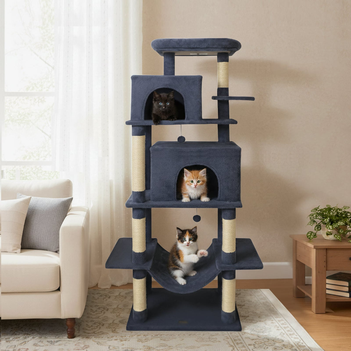 Large Cat Tree for Indoor Cats 70" Tall Cat Tower-Dark Gray-Cat Trees & Scratchers-DECOROLALA
