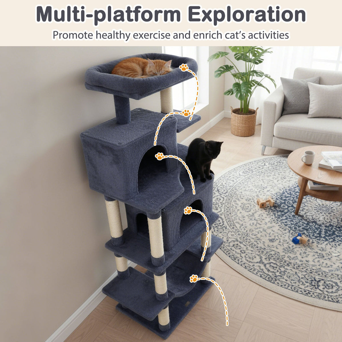 Large Cat Tree for Indoor Cats 70" Tall Cat Tower-Dark Gray-Cat Trees & Scratchers-DECOROLALA