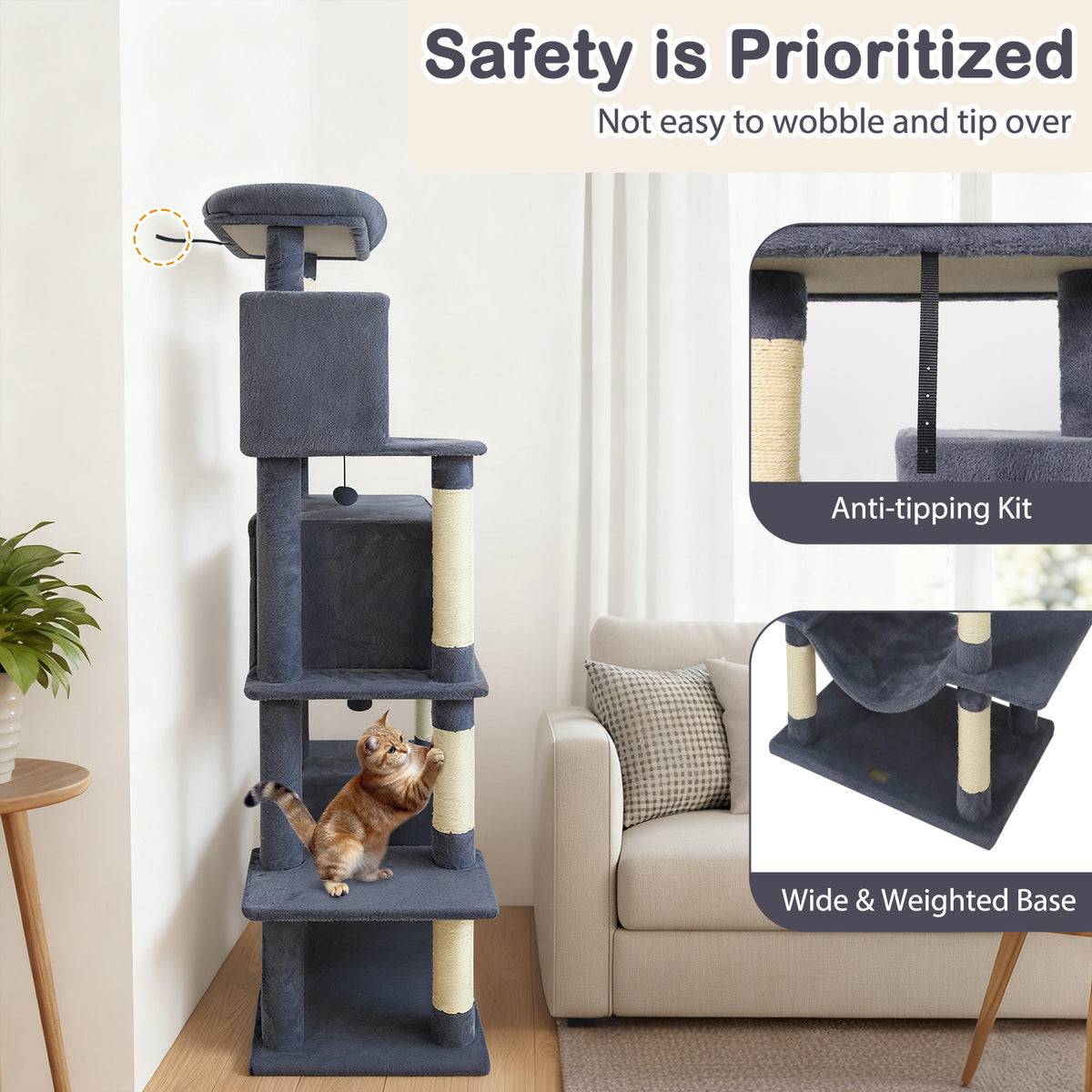 Large Cat Tree for Indoor Cats 70" Tall Cat Tower-Dark Gray-Cat Trees & Scratchers-DECOROLALA