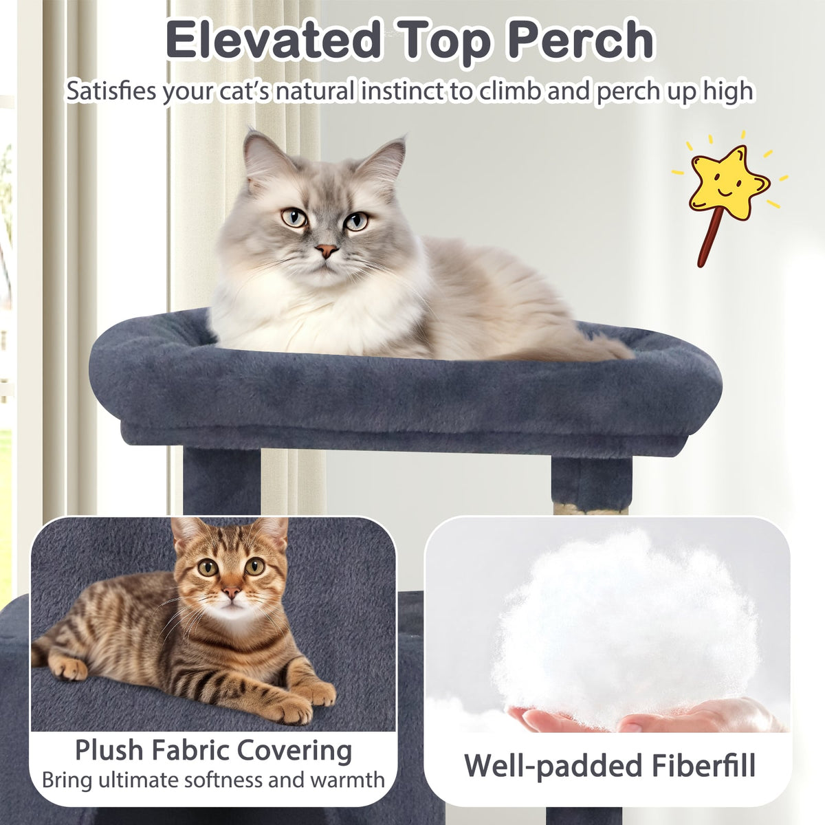 Large Cat Tree for Indoor Cats 70" Tall Cat Tower-Dark Gray-Cat Trees & Scratchers-DECOROLALA