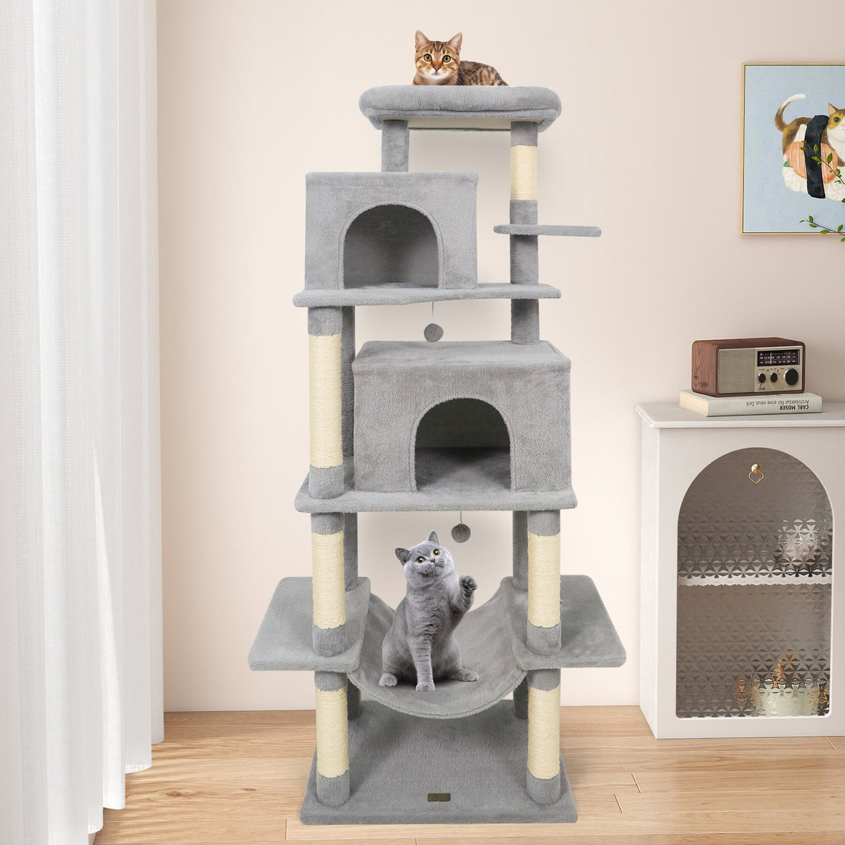 Large Cat Tree for Indoor Cats 70" Tall Cat Tower-Light Gray-Cat Trees & Scratchers-DECOROLALA