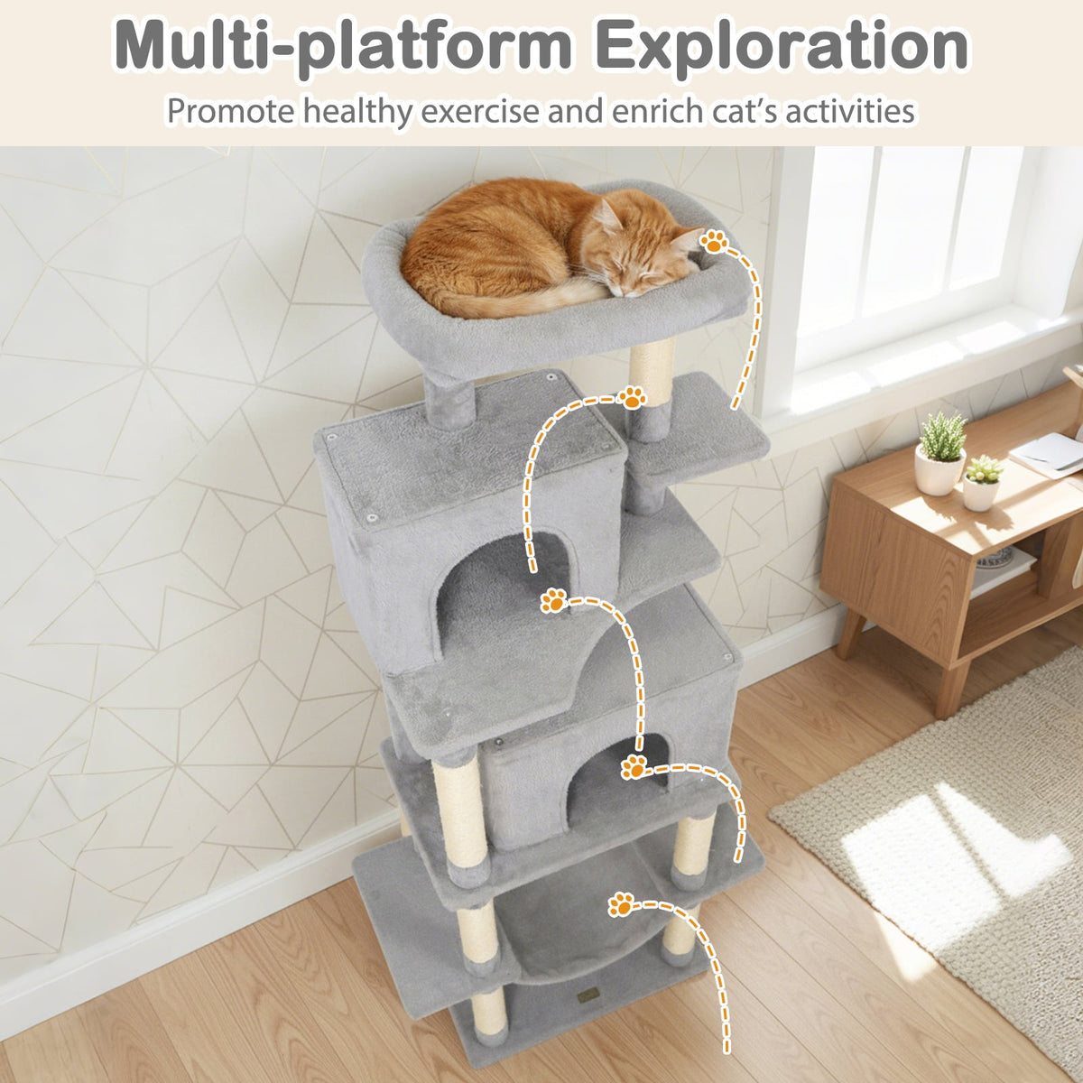 Large Cat Tree for Indoor Cats 70" Tall Cat Tower-Light Gray-Cat Trees & Scratchers-DECOROLALA