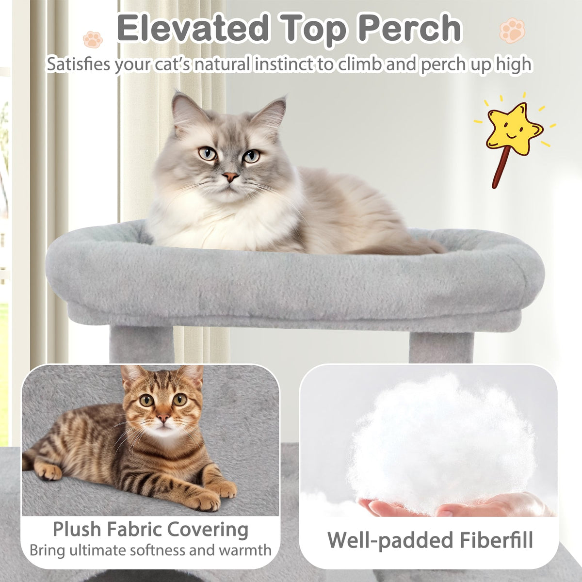 Large Cat Tree for Indoor Cats 70" Tall Cat Tower-Light Gray-Cat Trees & Scratchers-DECOROLALA