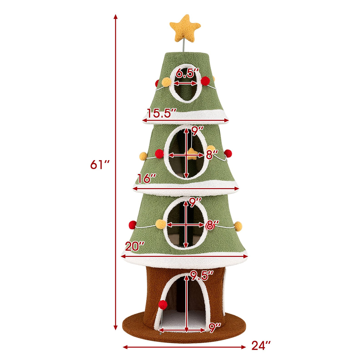 Large Christmas Cat Tree for Indoor Cats 61 Inch Cute Cat Tower with 4 Condos-Green-Cat Trees & Scratchers-DECOROLALA